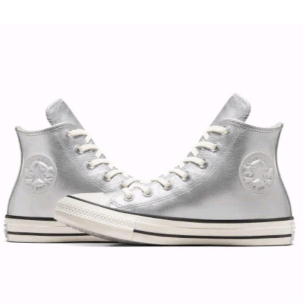 Converse Chuck Taylor leather Metallic Silver, High Tips. Brand New In Box. 6.5 - Picture 2 of 6